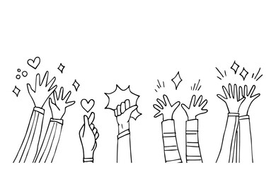 doodle hands up,Hands clapping. applause gestures. congratulation business. vector illustration