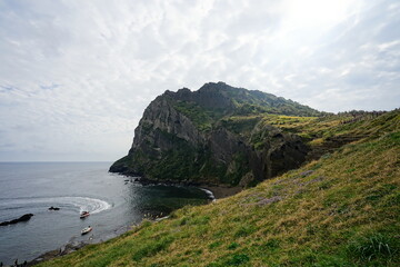 a beautiful seaside landscape in cloudy day