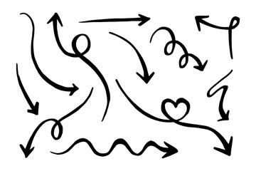 Obraz premium hand drawn arrow icon set isolated on white background. Doodle vector illustration.