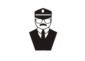 Train conductor figure simple illustration in black and white.