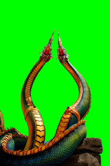 King of Naga isolated on green screen Chroma key background Clipping path included, die cut