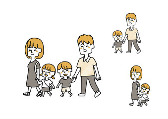 Naklejka premium 手を繋いでお出かけする家族のセット