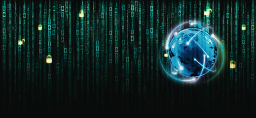 Binary matrix code with globe on the screen