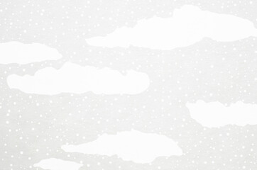 White washi paper with white clouds and snowy sky landscape pattern. Japanese traditional craftsman's handmade paper texture background
