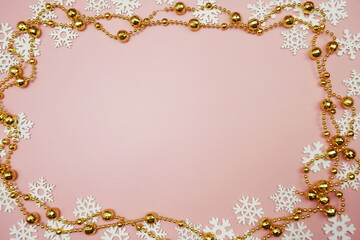 Christmas Ornament border frame on pink background