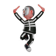 Cute Skeleton Boy 3D Cartoon Illustration having funny poses