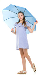 Full Length Portrait of Cute Teenager Posing in Studio Against W