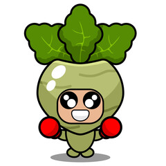 cartoon vector cute kohlrabi vegetable mascot character wearing boxing gloves