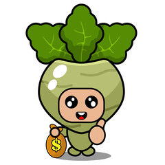 cute kohlrabi mascot vegetable cartoon character vector holding coin pouch with thumbs up