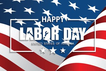 Vector Happy Labor Day card. National american holiday illustration with USA flag. 