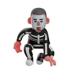 3D Skeleton Boy Cartoon Illustration start to run