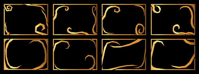 A set of eight gold frames. Frames of an unusual shape.
