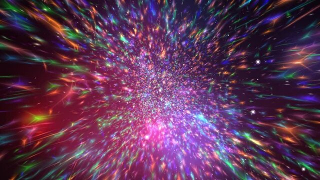 Slow motion travel through multi coloured flashes in a galaxy style