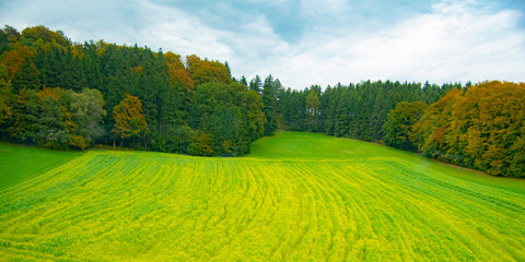 Rural countryside of Austria taken from a train journey from Salzburg to Vienna.