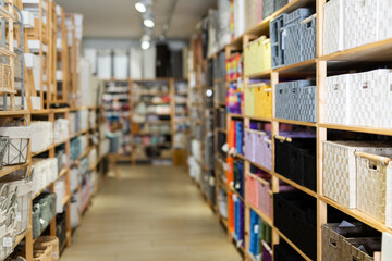 Obraz premium Bathroom boxes for linen on hardware store shelves