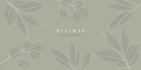 Minimal tropical leaves background vector. Botanical and jungle leaves line art summer exotic concept with copy space design for wallpaper poster, cover, invitation card background.