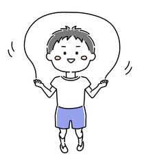 体操服を着てなわとびをする男の子