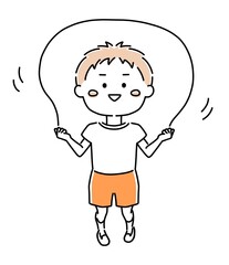 運動着を着てなわとびをする男の子