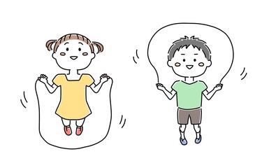 なわとびをする男の子と女の子