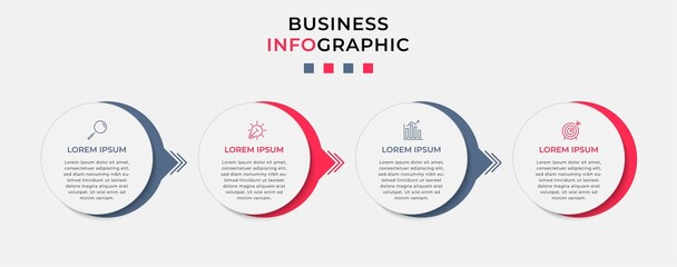 Minimal Business Infographics template. Timeline with 4 steps, options and marketing icons .Vector linear infographic with two circle conected elements. Can be use for presentation.
