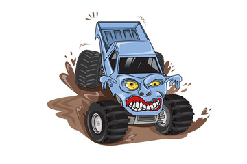 ugly monster truck jumping car illustration