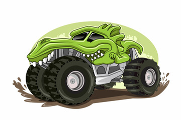 monster truck character illustration vector - obrazy, fototapety, plakaty