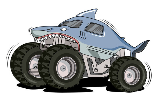 shark monster truck vector