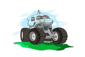blue shark monster truck vector © inferno_studio3