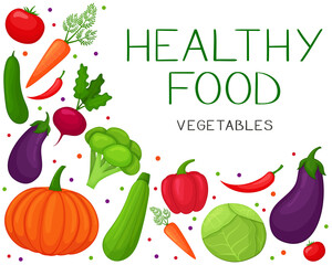 Healthy food banner. Vector set of vegetables in cartoon style. Isolated on white background. Healthy lifestyle poster. Useful elements
