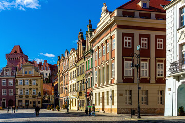 Fototapeta na wymiar Image of Poznan city historical streets and old market square in Poland