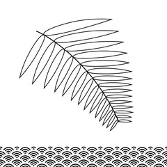 日本のお正月に飾る縁起の良いウラジロと和柄。線画のベクターイラスト。年賀状に最適。