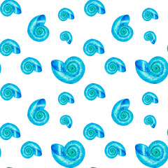 Watercolor corals. Seamless pattern with the underwater world sea animals.Paper Watercolor Blue Pattern.Splashy Seashell,Jellyfish,Fairy mermaids.