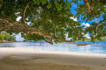 An entry to Gaulette beach on Mahé island in Seychelles