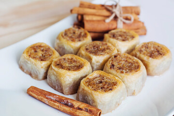 Traditional Turkish Dessert Baklava with Walnuts 