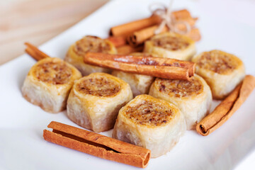 Traditional Turkish Dessert Baklava with Walnuts 