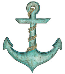 Watercolor blue anchor illustration. Vintage style marine art. Isolated clipart element on white background © Катерина Тышковская