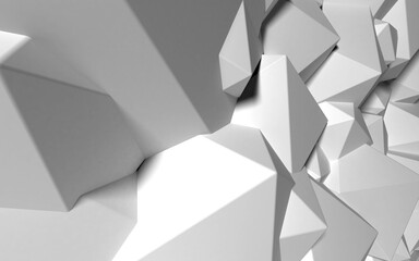 Fototapeta premium Abstract background with white 3D shapes flying in the light as a messy array or chaotic structure for any pastel backdrop. 3D illustration.