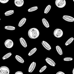 Bitcoin seamless background black and white.