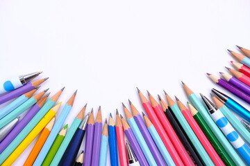 Close up pencil, office equipment on white background and Education concept, back to school