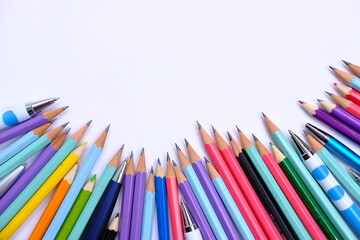 Close up pencil, office equipment on white background and Education concept, back to school