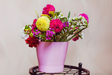 Bouquet of Beautiful Dahlia Flowers in Pink Vase 