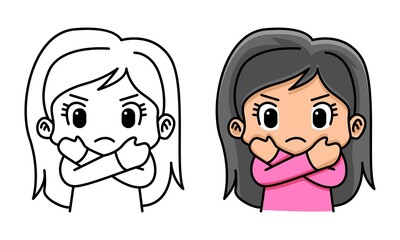 woman with crossed arms gesture coloring page for kids