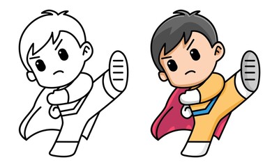 Cute boy superhero coloring page for kids