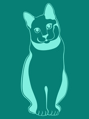 Turquoise stencil of cute abstract kitten