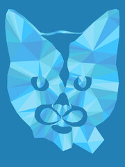 Mosaic of serious cat in blue hues