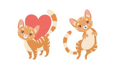 Cute Ginger Striped Kitten as Furry Domestic Pet Vector Set