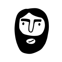 Doodle bearded face. Hand-drawn outline human isolated on white background. Funny minimalistic Avatar. Cartoon young man. Male cute portrait. Hairstyle, mustaches, beard, brow. Vector illustration