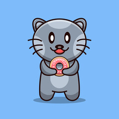 cartoon cat wants to eat donut vector illustration