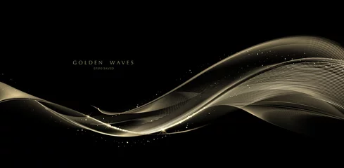 Küchenrückwand Plexiglas Abstrakte Welle goldener Wellenhintergrund, luxuriöse Goldlinien