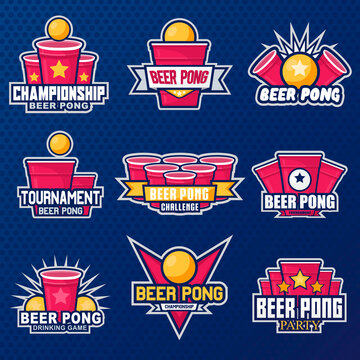 Beer pong party logo or game label. Vector illustration